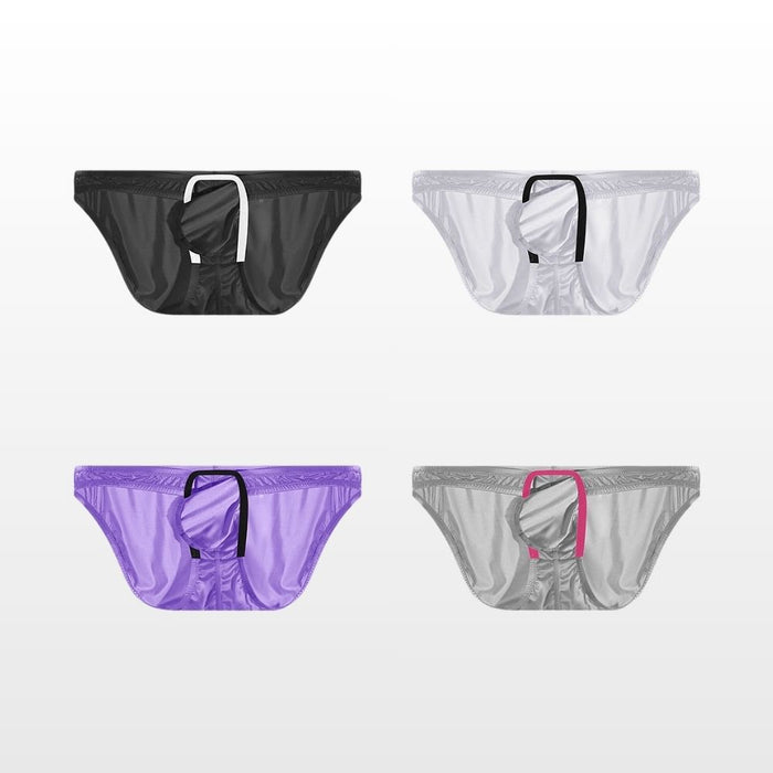 4-pack Men’s Low-Rise Satin Ice Silk Briefs with Enhanced Pouch - JEWYEE AY 727