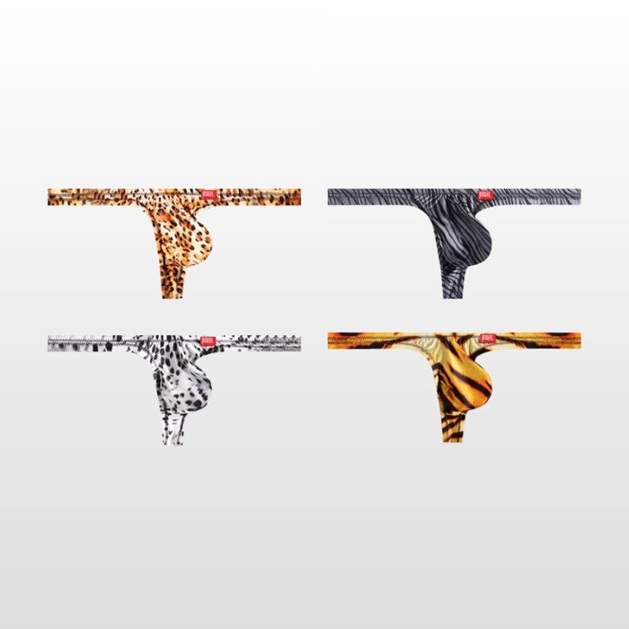 JEWYEE AY 753- 4-pack Men’s Sheer Ice Silk Animal Print Thong - Ultra-Thin, Breathable, Fit with Adjustable Support