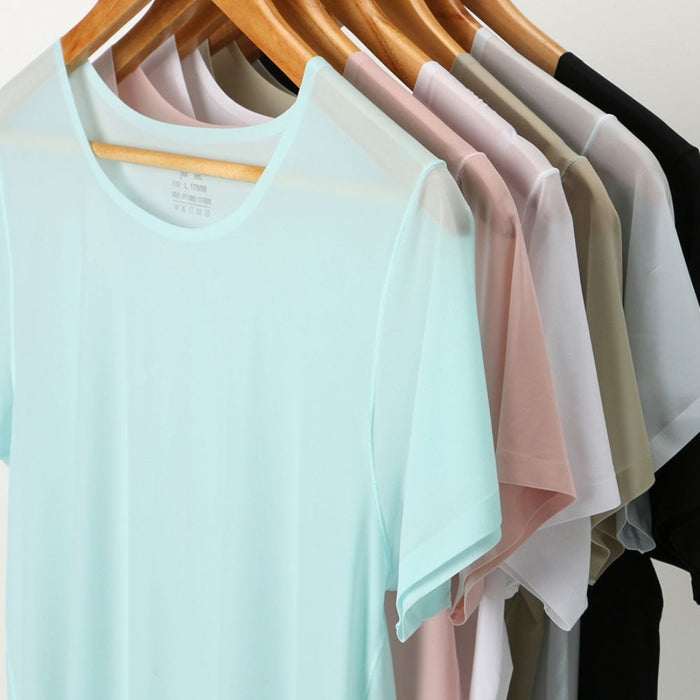 FINAL SALE - Men's See-through Ultra Ice Silk Seamless  Crew Neck Undershirt - JEWYEE 1953