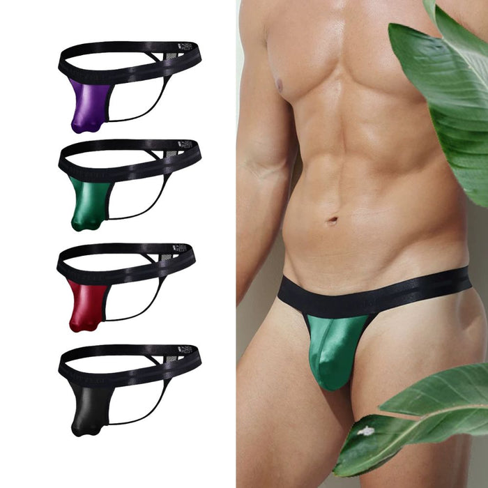 JEWYEE AY 783 - 4-Pack Men's Liquid Satin Ultra Thin Ice Silk 3D Pouch Thongs