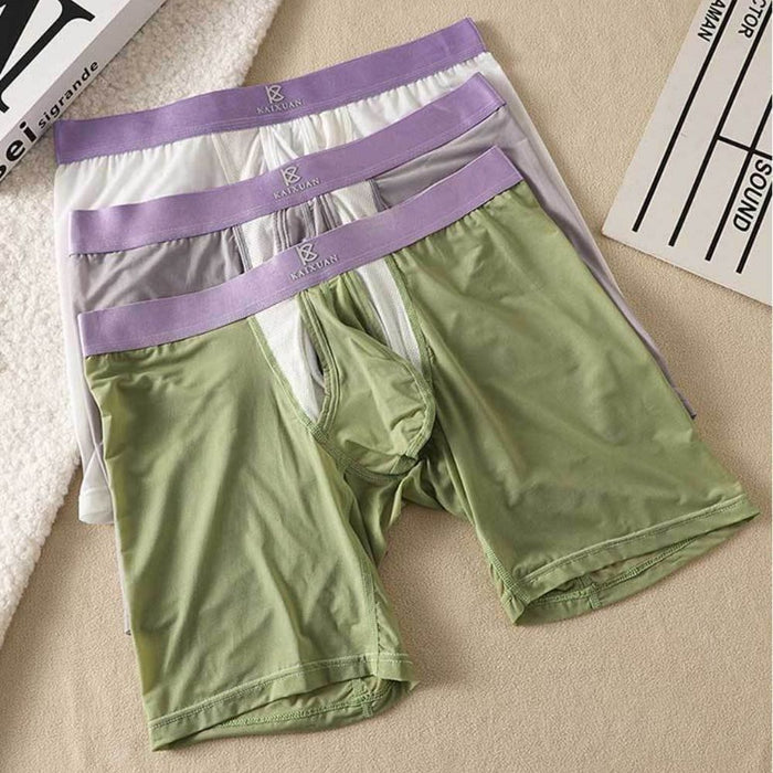 3-Pack JEWYEE 034DPJ - Men’s Dual Pouch Long Boxer Briefs – Breathable Ice Silk, Ultra-Thin Comfort