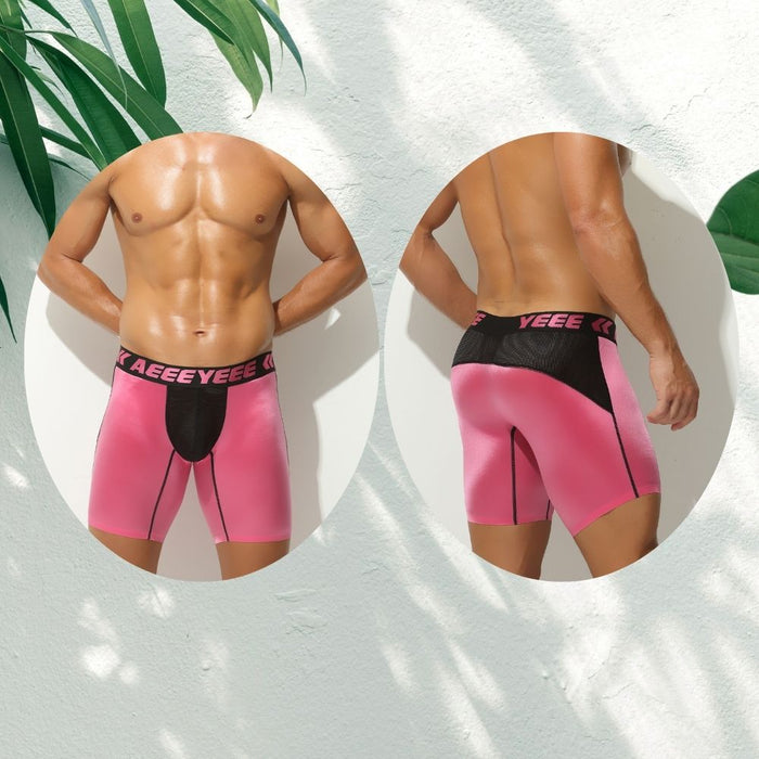3-Pack Men's Ultra-Thin Satin Ice Silk Performance Long Boxer Briefs - JEWYEE AY 704