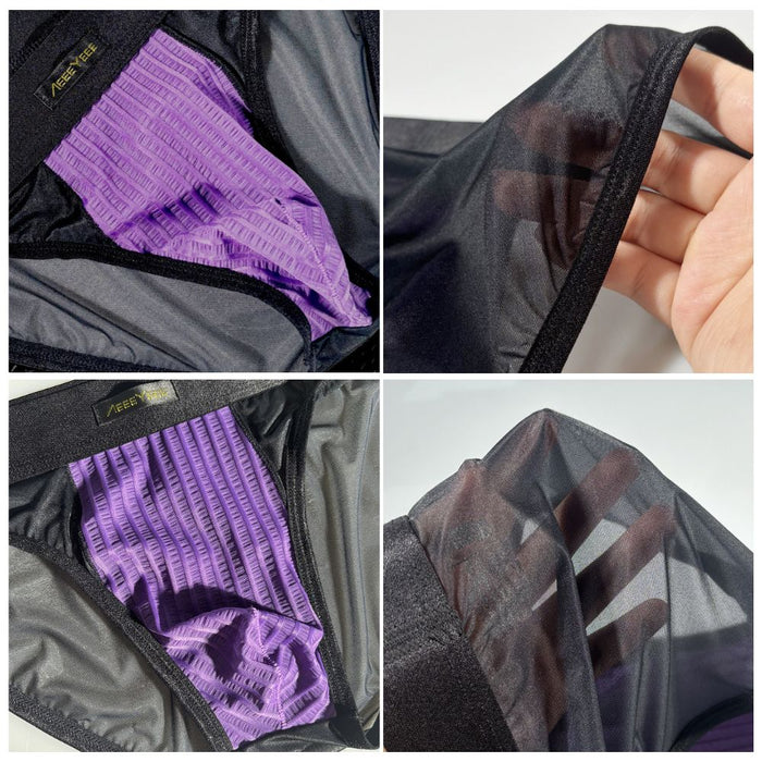 JEWYEE AY 781 - 4-Pack Men's Ultra-Thin Sheer Mesh Briefs with Elastic Striped Comfort Crotch