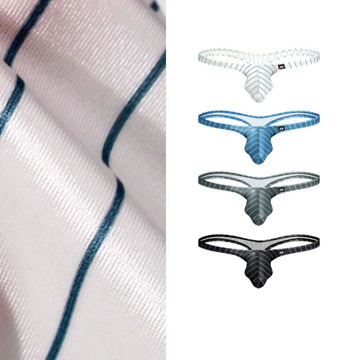 JEWYEE AY 724 - 4-Pack Men’s Satin Ice Silk Striped Thongs - Cooling, Breathable with Extended Contour Pouch