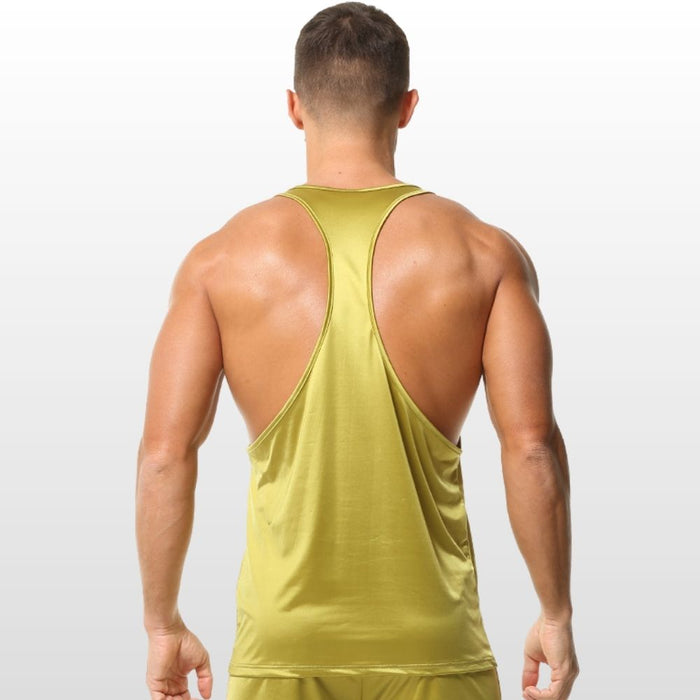 JEWYEE 3601- Men’s Ice Silk Satin Stringer Tank Top – Solid Color,  Lightweight Fit