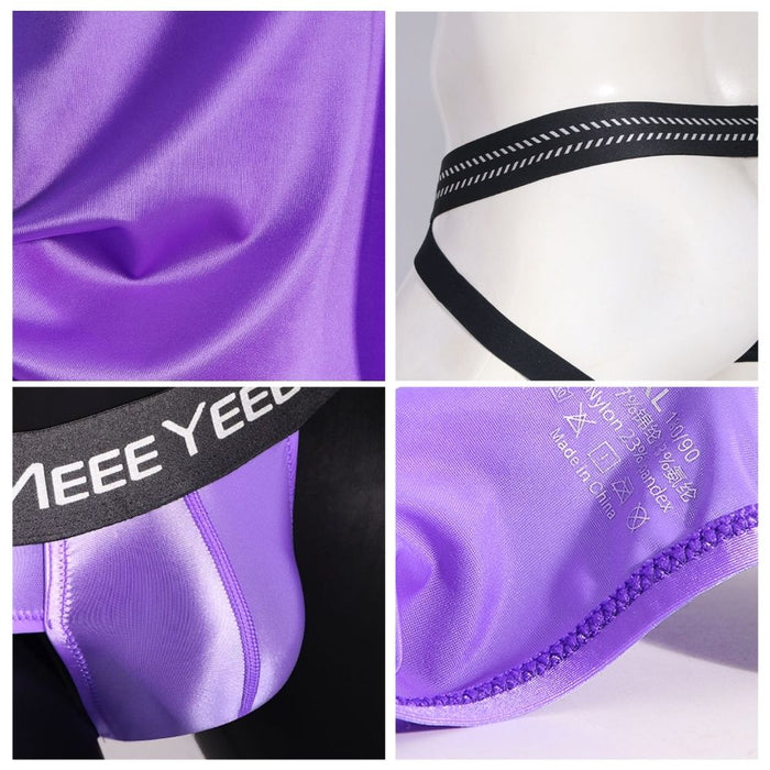 4-Pack Men’s Satin Ice Silk Low-Rise Hybrid Brief Thong - JEWYEE AY 714