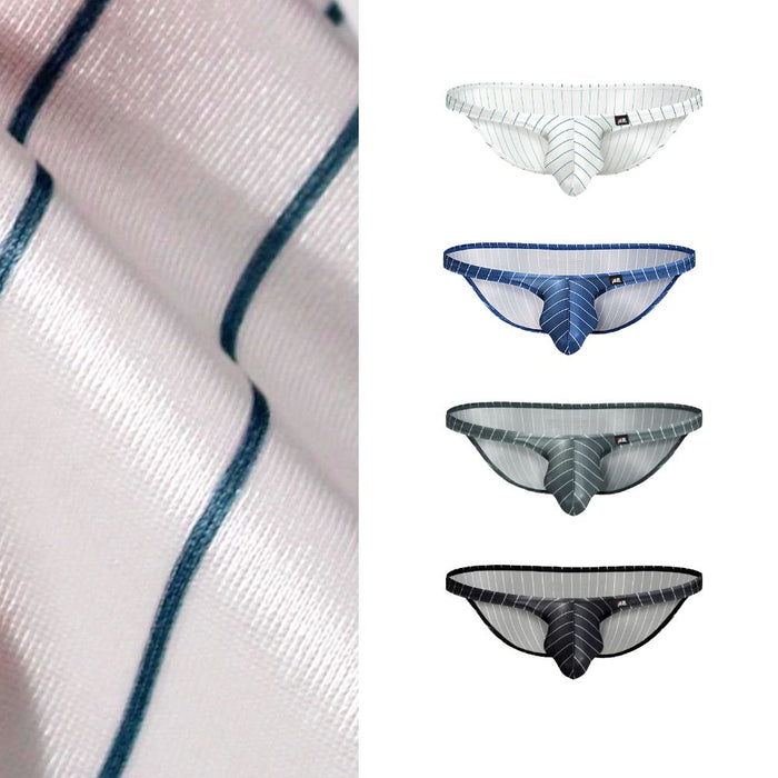 JEWYEE AY 725 - 4-Pack Men’s Satin Ice Silk Striped Briefs - Cooling, Breathable with Extended Contour Pouch