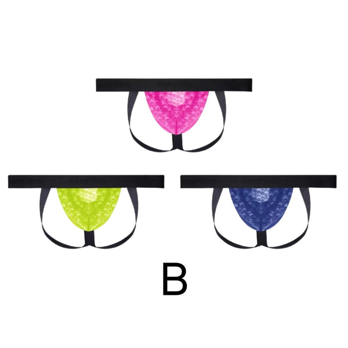 3-Pack Men’s Jacquard Ice Silk Jockstrap Thong - JEWYEE AY 2008