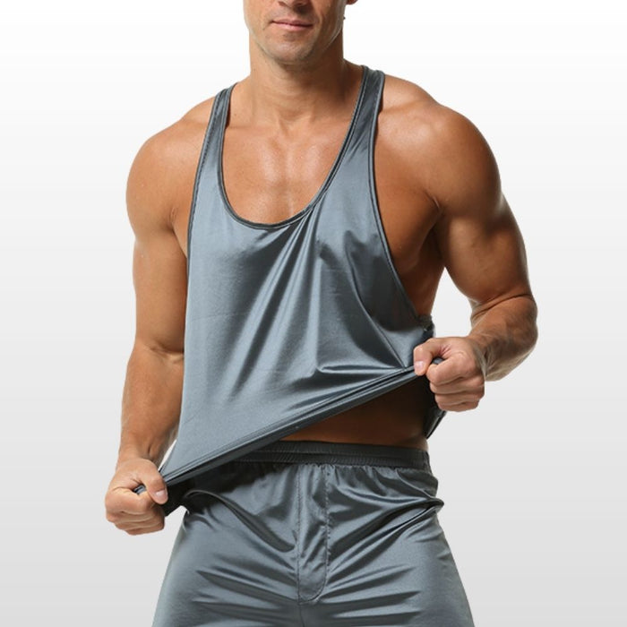JEWYEE 3601- Men’s Ice Silk Satin Stringer Tank Top – Solid Color,  Lightweight Fit