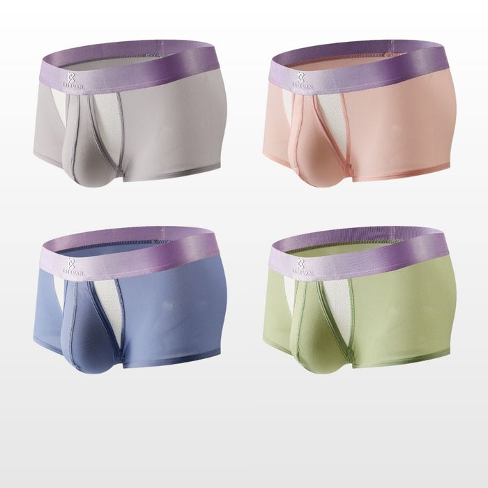 4-Pack Men's Dual Pouch Mesh Ice Silk Trunks with Fly - JEWYEE 034PJ