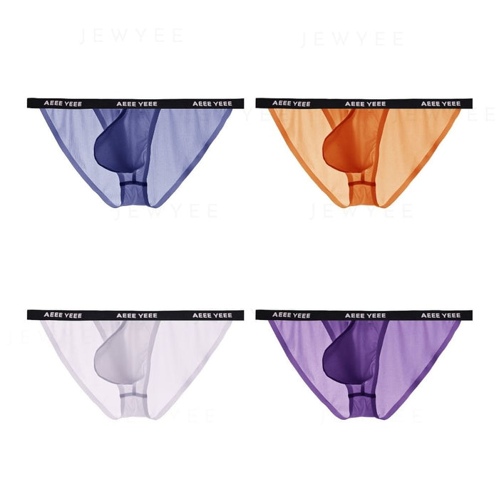 Men's See-through Ribbed Ice Silk Briefs Up to Size XXL (4-Pack) - JEWYEE AY 816