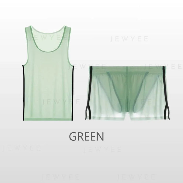 JEWYEE MENS UNDERWEAR. Men's Ice Silk Tank Top and Brief-Lined Shorts. Silky smooth fabric. Comfort with every touch. Put it on, dry sweat off