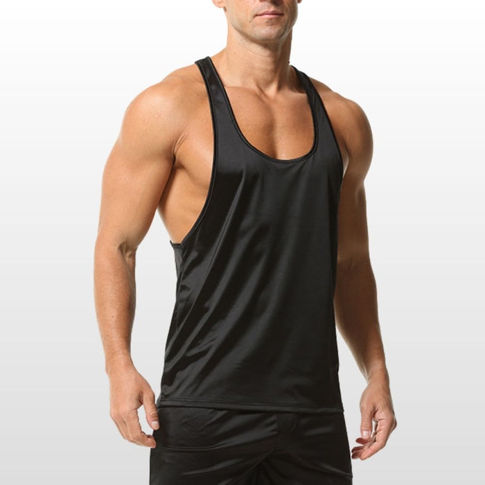 JEWYEE 3601- Men’s Ice Silk Satin Stringer Tank Top – Solid Color,  Lightweight Fit