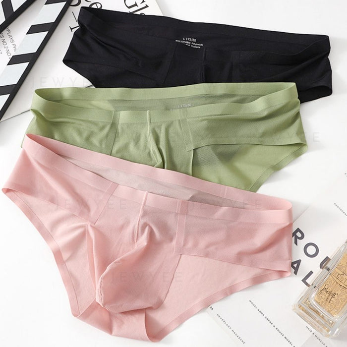 (4-Pack) Men's Low-Rise Ultra Thin Mesh Ice Silk Briefs - JEWYEE 6004SJ