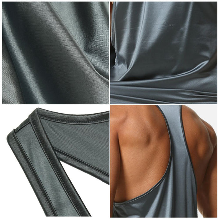 JEWYEE 3601- Men’s Ice Silk Satin Stringer Tank Top – Solid Color,  Lightweight Fit