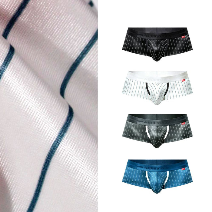 JEWYEE AY 798  - 4-Pack Men’s Satin Ice Silk Striped Short Trunks - Cooling, Breathable with Extended Contour Pouch