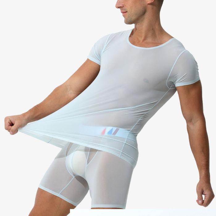 FINAL SALE - Men's See-through Ultra Ice Silk Seamless  Crew Neck Undershirt - JEWYEE 1953