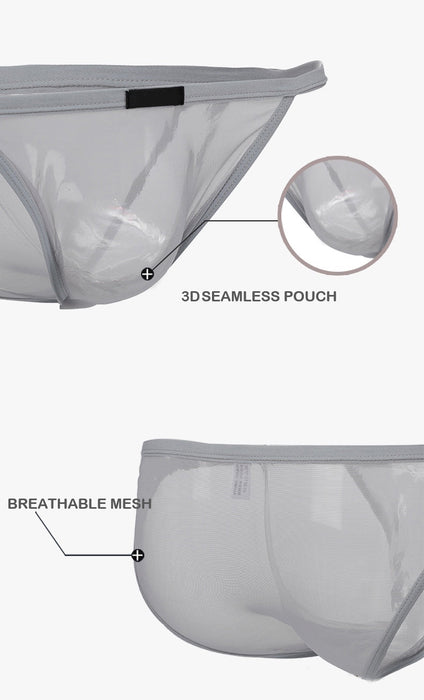 (4-Pack) Men's 3D Seamless Pouch See-Through Mesh Briefs  - JEWYEE 1931