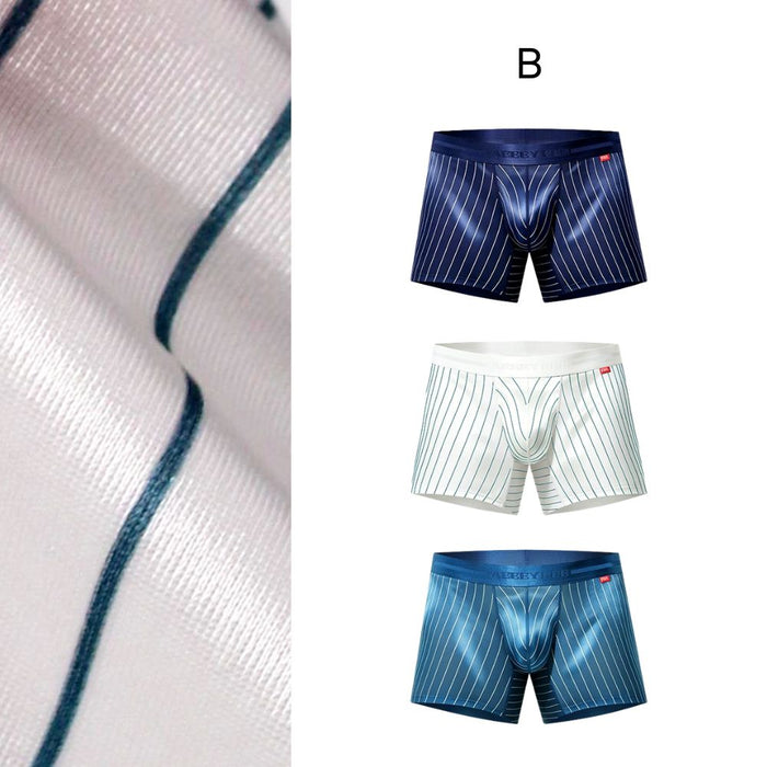 JEWYEE AY 797 - 3-Pack Men’s Satin Ice Silk Striped Trunks - Cooling, Breathable with Extended Contour Pouch