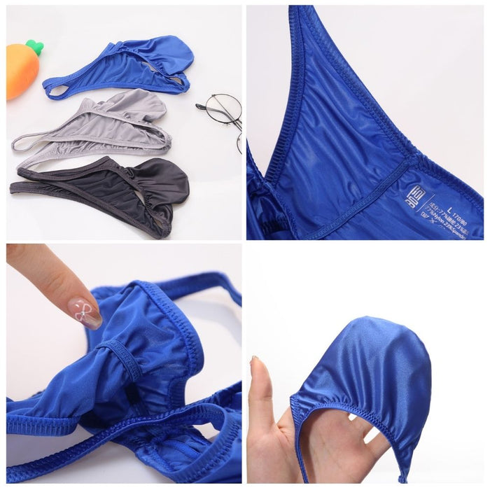 3-Pack Men's Satin-Finish Ice Silk Low-Rise Bikini Briefs  - JEWYEE AY 888