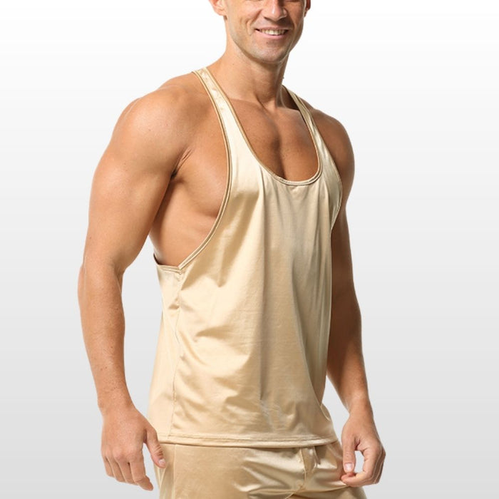 JEWYEE 3601- Men’s Ice Silk Satin Stringer Tank Top – Solid Color,  Lightweight Fit