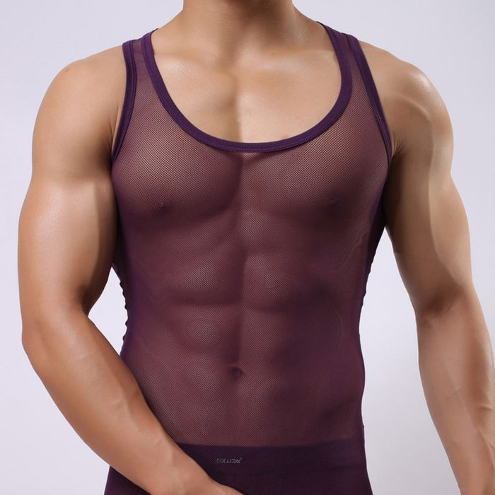 JEWYEE 509 - Men’s Slim-Fit Sheer Mesh Tank Top - Lightweight & Breathable