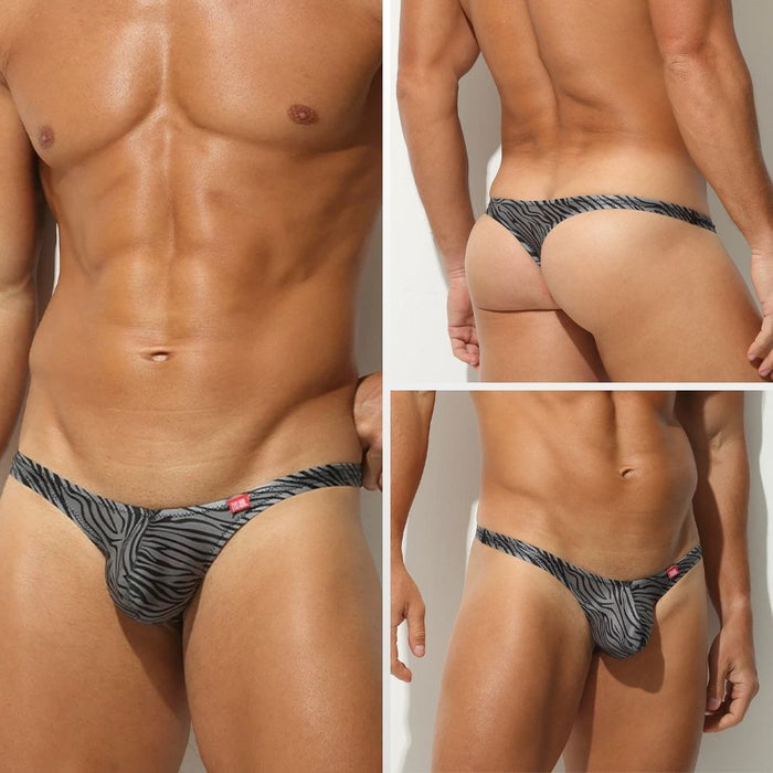 JEWYEE AY 753- 4-pack Men’s Sheer Ice Silk Animal Print Thong - Ultra-Thin, Breathable, Fit with Adjustable Support