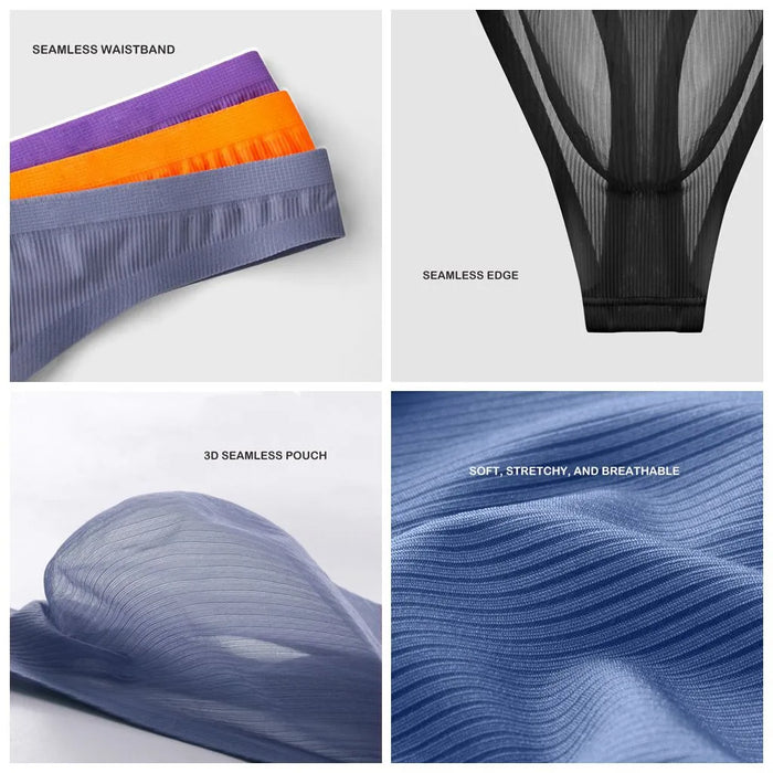 (5-pack) No-chafe  Pouch - Men's Ultra Thin Ribbed Ice Silk Thongs  - JEWYEE 806