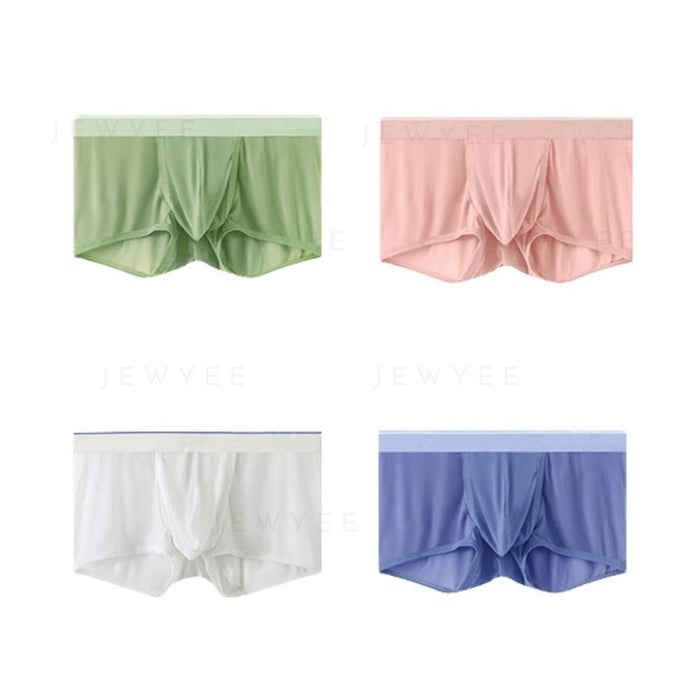 4-Pack Men's Dual Pouch Ice Silk Trunks- JEWYEE 1056P