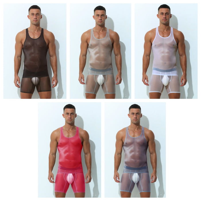 Men's See-through Ultra Thin Ice Silk Seamless Racerback Tank Top or Underpants  - JEWYEE AY 843/829