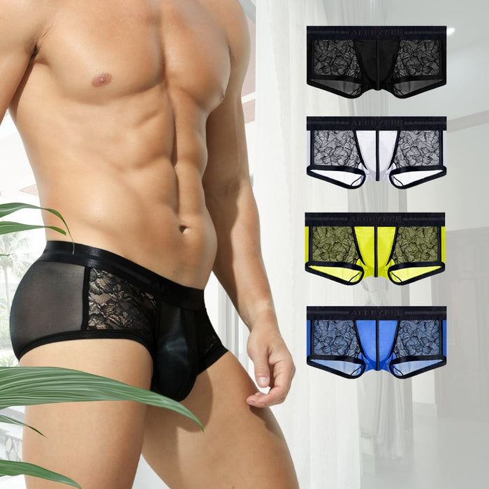 JEWYEE AY 782- 4-Pack  Men's Ultra-Thin Ice Silk & Stretch Lace Boxers with Comfort Crotch