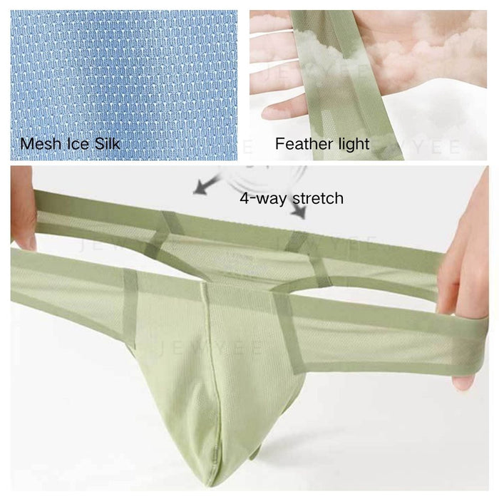 (4-Pack)Men's Ultra Thin Mesh Ice Silk Thongs - JEWYEE 6004DD