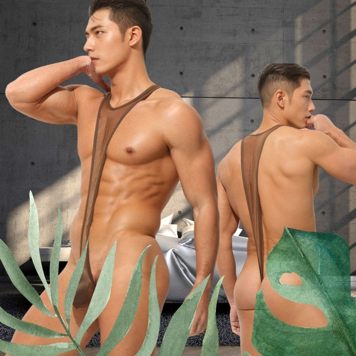 Men's See-Through Ice Silk Bodysuit - JEWYEE AY 857