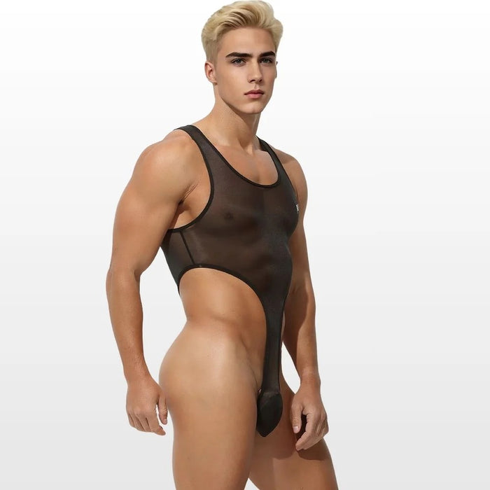 Men's See-Through Ice Silk Bodysuit - JEWYEE AY 893