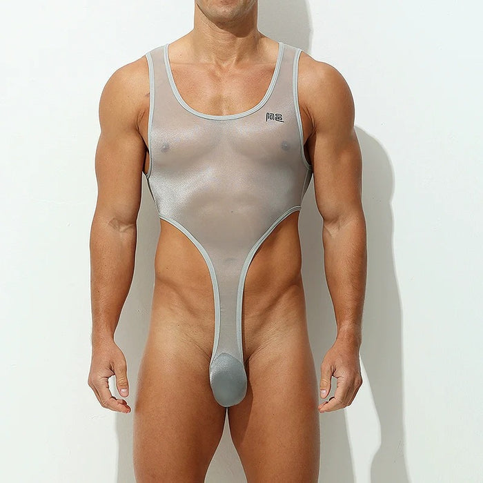 Men's See-Through Ice Silk Bodysuit - JEWYEE AY 893