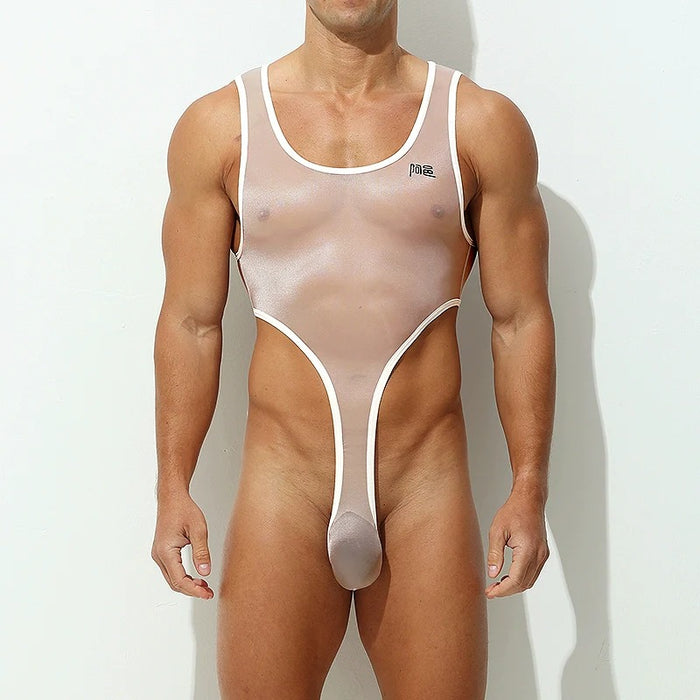 Men's See-Through Ice Silk Bodysuit - JEWYEE AY 893