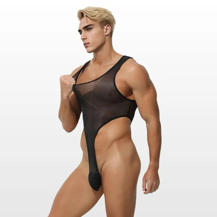 Men's See-Through Ice Silk Bodysuit - JEWYEE AY 893