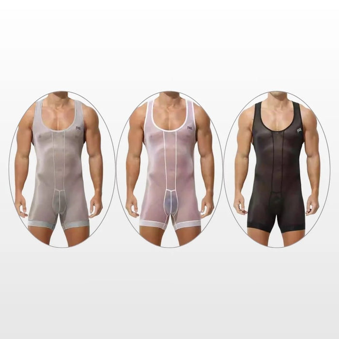 Men's See-Through Ice Silk Bodysuit - JEWYEE AY 895