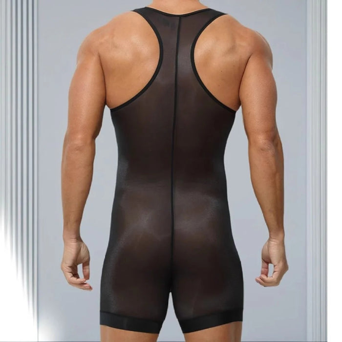Men's See-Through Ice Silk Bodysuit - JEWYEE AY 895