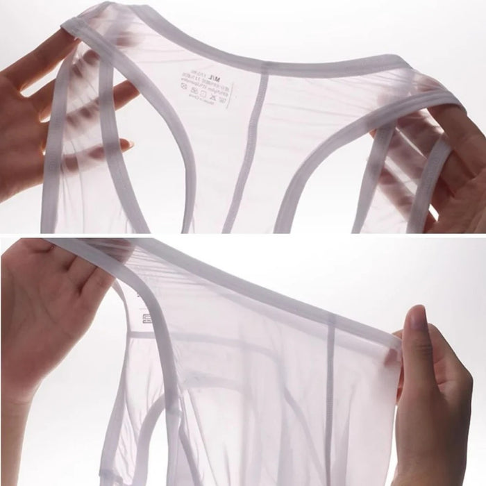 Men's See-Through Ice Silk Bodysuit - JEWYEE AY 895