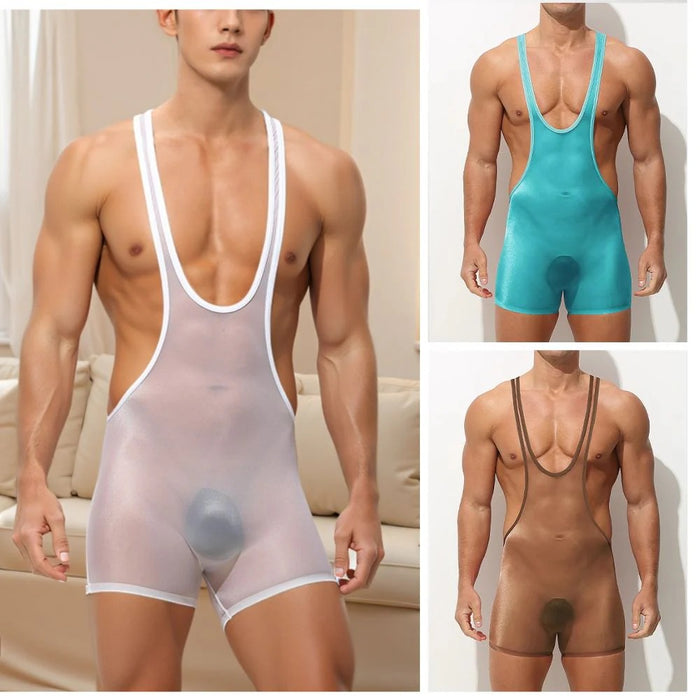 Men's See-Through Ice Silk Bodysuit - JEWYEE AY 858