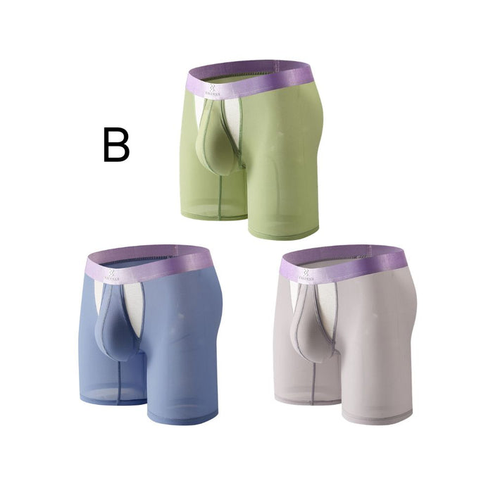 3-Pack JEWYEE 034DPJ - Men’s Dual Pouch Long Boxer Briefs – Breathable Ice Silk, Ultra-Thin Comfort
