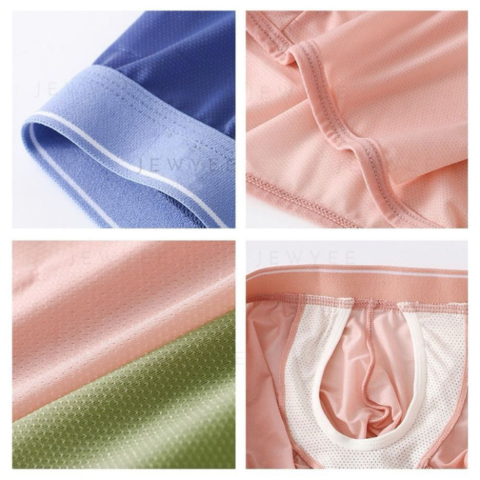 4-Pack Men's Dual Pouch Ice Silk Trunks- JEWYEE 1056P