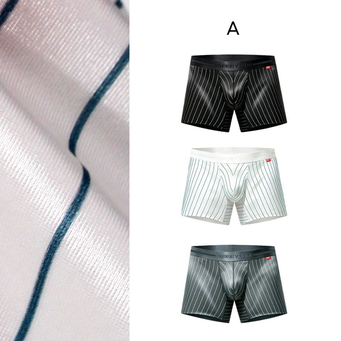 JEWYEE AY 797 - 3-Pack Men’s Satin Ice Silk Striped Trunks - Cooling, Breathable with Extended Contour Pouch