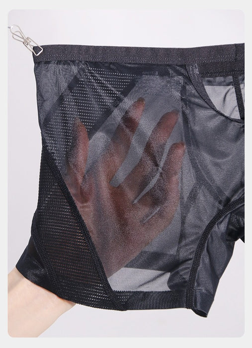 2-Pack Men’s Ultra-Sheer Ice Silk Boxer Briefs with Mesh Panel & Back Cutout - JEWYEE 716