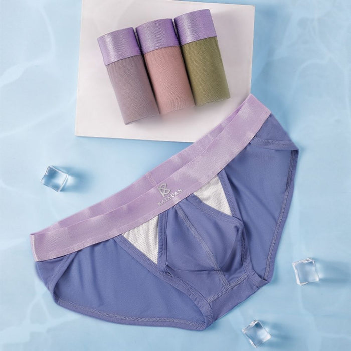 4-Pack Men's Dual Pouch Mesh Ice Silk Briefs with Fly - JEWYEE 034GC