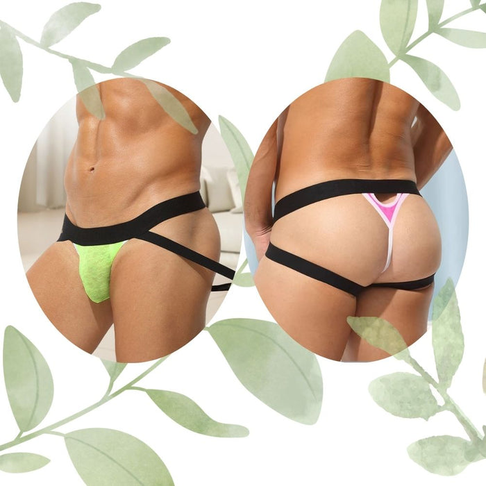 3-Pack Men’s Jacquard Ice Silk Jockstrap Thong - JEWYEE AY 2008