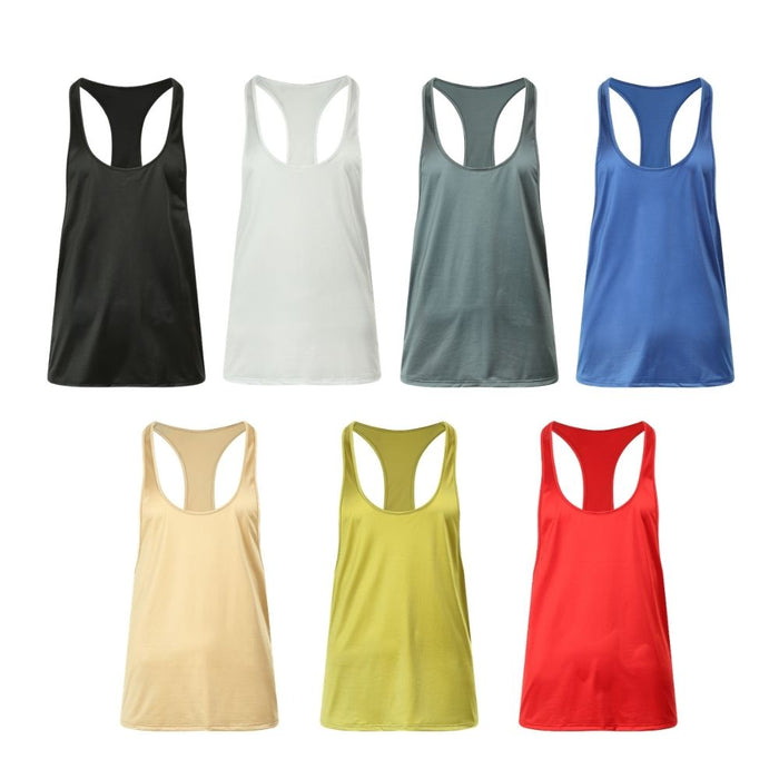JEWYEE 3601- Men’s Ice Silk Satin Stringer Tank Top – Solid Color,  Lightweight Fit