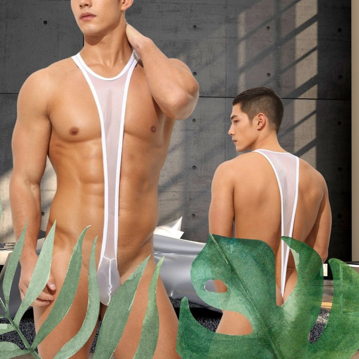 Men's See-Through Ice Silk Bodysuit - JEWYEE AY 857