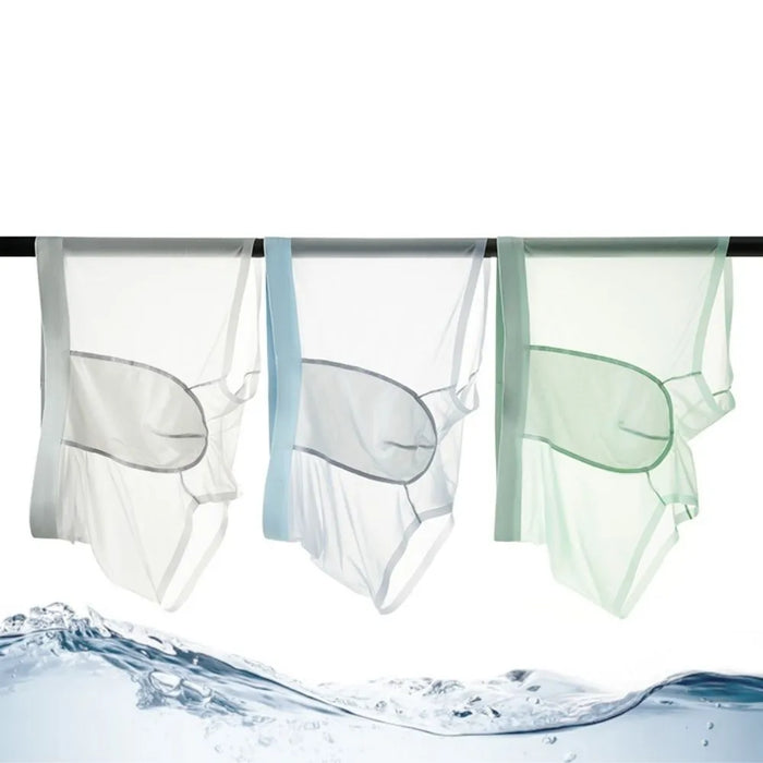 JEWYEE Men's See through Ultra Thin Ice Silk Underpants. Breathable boxer briefs. feel fantastic next to skin and have plenty of stretch for greater comfort during workout. Silky fabric reduces chafing between  thighsWicks away moisture and dries quickly. Spacious pouch provides enough support.